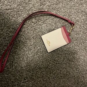 Coach Cream and Pink Leather ID Card Holder with Strap